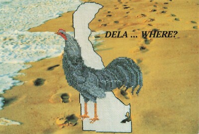 Postcard DE Delaware - Small Wonder Blue Hen Atlantic Ocean Serf Peach Blossum