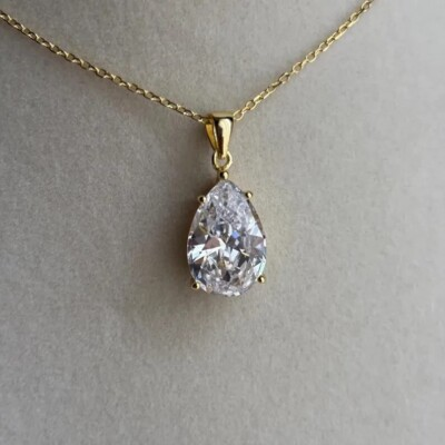 #ad #ad 3Ct Pear Cut VS Lab Grown Diamond Solitaire Necklaces Pendants 14k Yellow Gold $1187.99