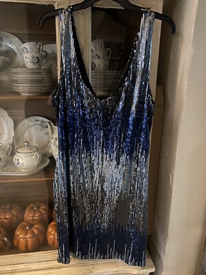 Gorgeous Sparkly Blue & Black Short Prom Homecoming Occasion Dress Sz Large