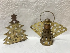 Brass Fan Winged Angel Figurine/Wall Hanging&Christmas Tree Votive Candle Holder