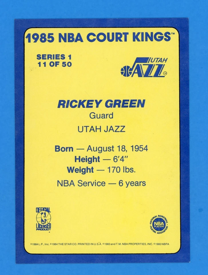 1985 STAR NBA COURT KINGS (5"x7") # 11 RICKEY GREEN (JAZZ) (EXCELLENT) - Image 2 of 2