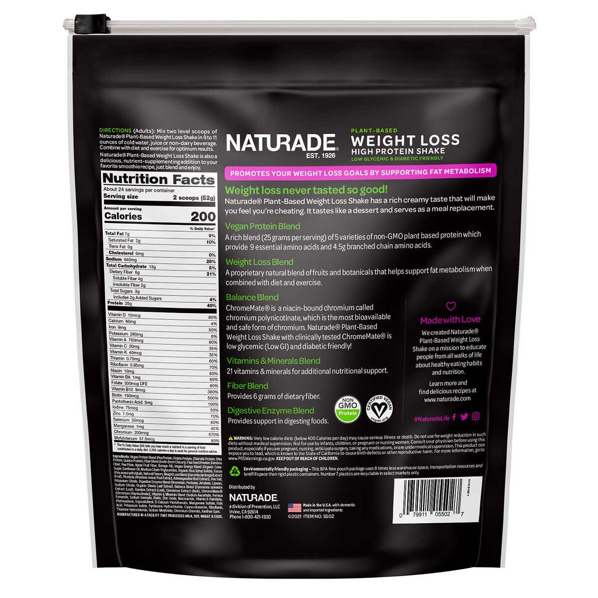 Naturade PlantBased Weight Loss High Protein Shake 41.5 oz for sale