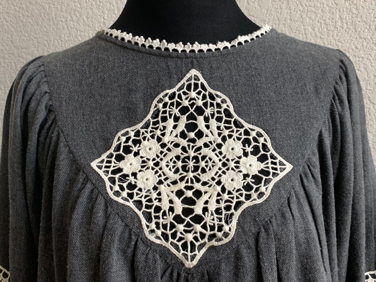 Blouse Zara Grise Brodée - Manches Longues - Coupe Loose Fit - Taille XS - Occasion Très Bon état