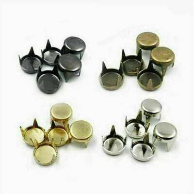 Pkg of Small Metal ROUND FLAT 4-spike Studs 5/32'' (4mm) (5404F) Choose Finish