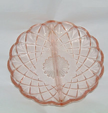 Vintage Pink DEPRESSION GLASS 6" Shallow Split Candy Dish Relish Tray Star