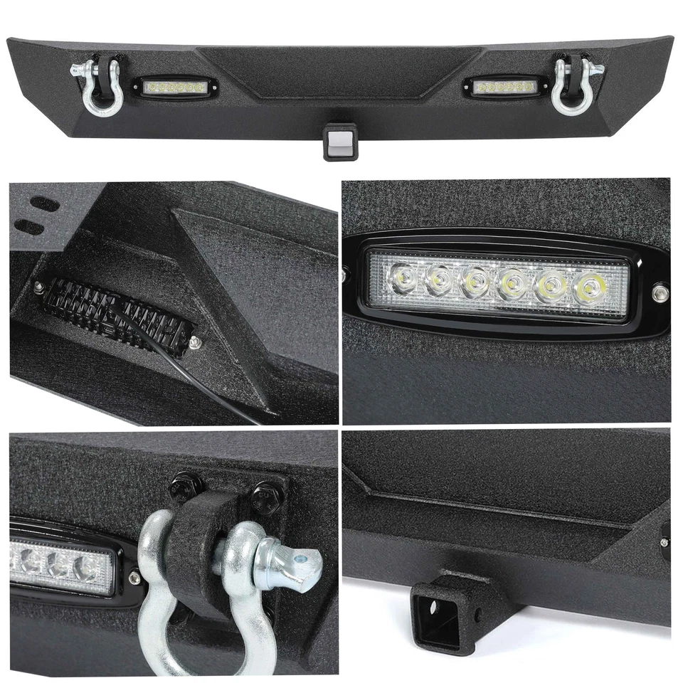 Rear Bumper W/ D-Rings & Led Lights Hitch Receiver For 87-06 Jeep Wrangler TJ YJ - Imagem 4 de 4
