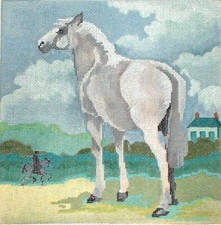 MZC White Horse HP Hand Painted Needlepoint Canvas