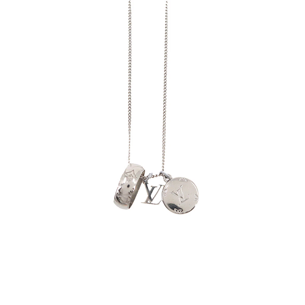 LOUIS VUITTON Monogram Charms Necklace Silver M62485 90201787