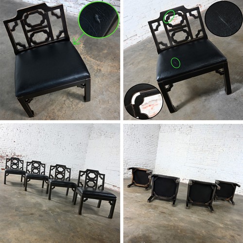 4 Hollywood Regency Chinese Chippendale Style Black Accent Chairs by Thomasville - Picture 18 of 20