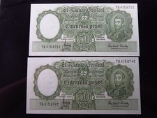 Argentina 50 Pesos ND 1955-1968 P271 UNC Sequential 5873a8h Central Bank Money