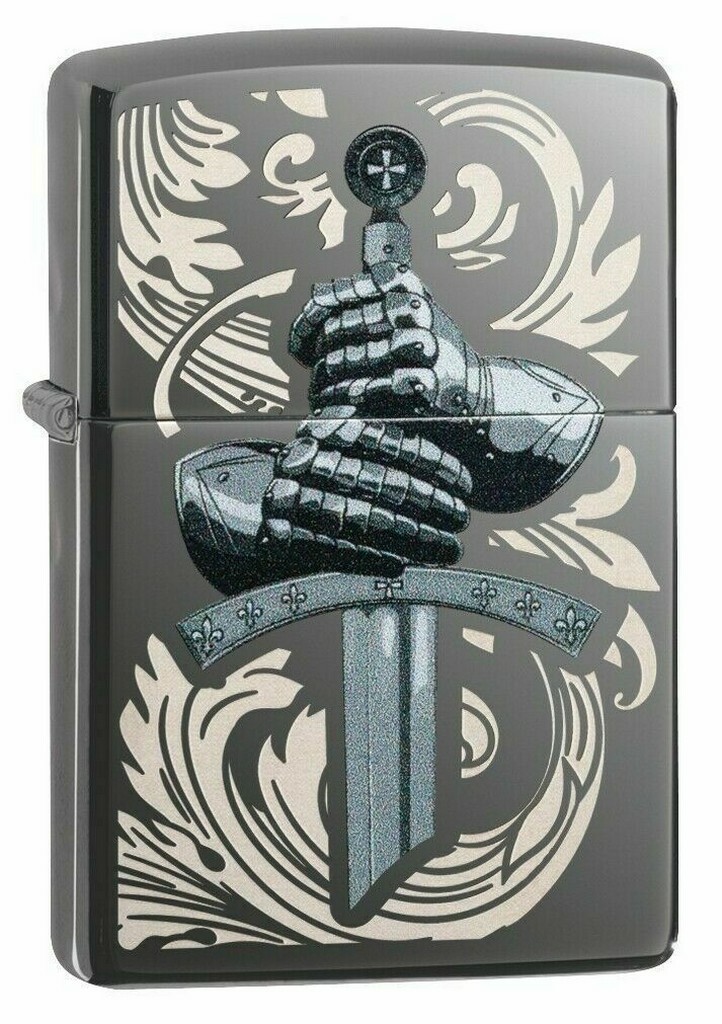Zippo 49127 Medieval Knights Glove Design Black Ice Finish Lighter