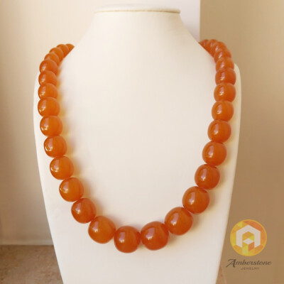 Old Vintage Baltic Amber Necklace, Orange Brown Color, Big Beads