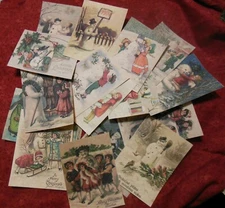 Set of 16 LARGE Victorian/Vintage SNOWMAN from vintage postcard images