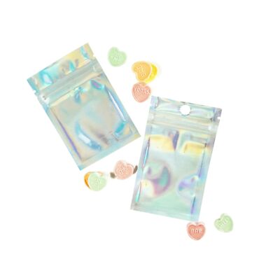 50/100 Silver Holographic Food Organizer Bags with Clear Window Flat Small Pouch