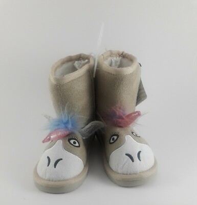 Muk Luks Tan Luna Unicorn Kids' Plush Boots Toddler Size New