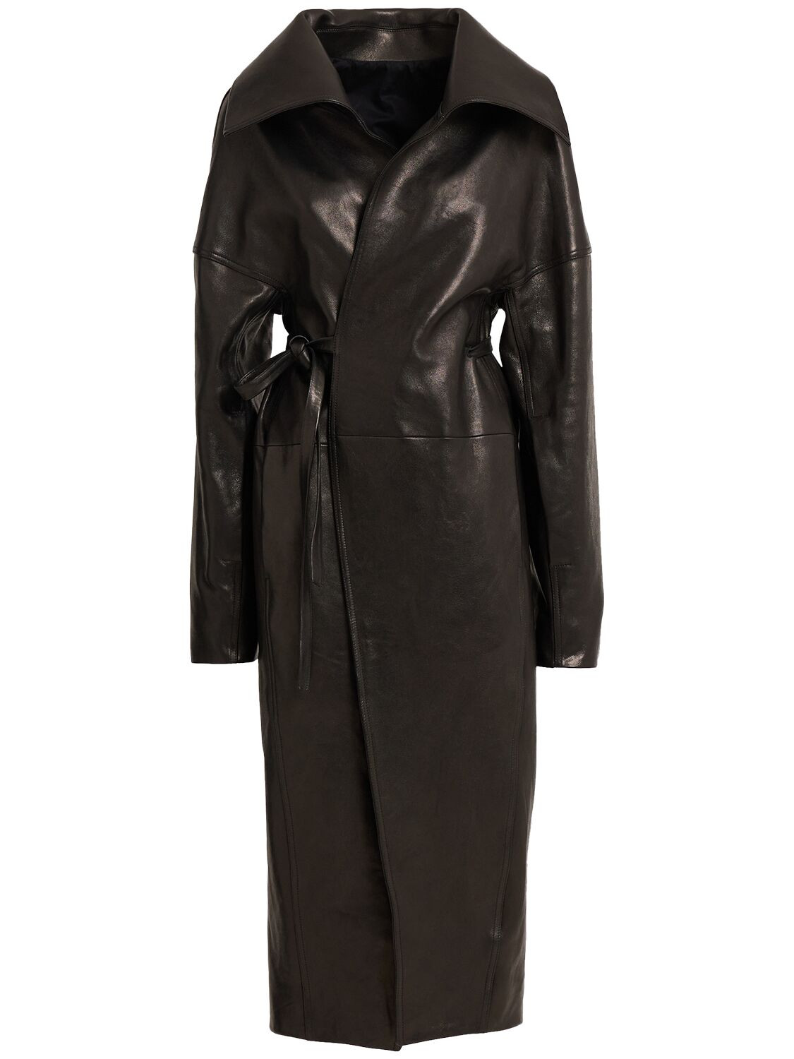 RICK OWENS Dracucollar Belted Black Leather Coat New & Authentic