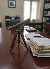 Brass Tabletop Telescope with Wood Tripod Stand | Personalized Brass Telescope