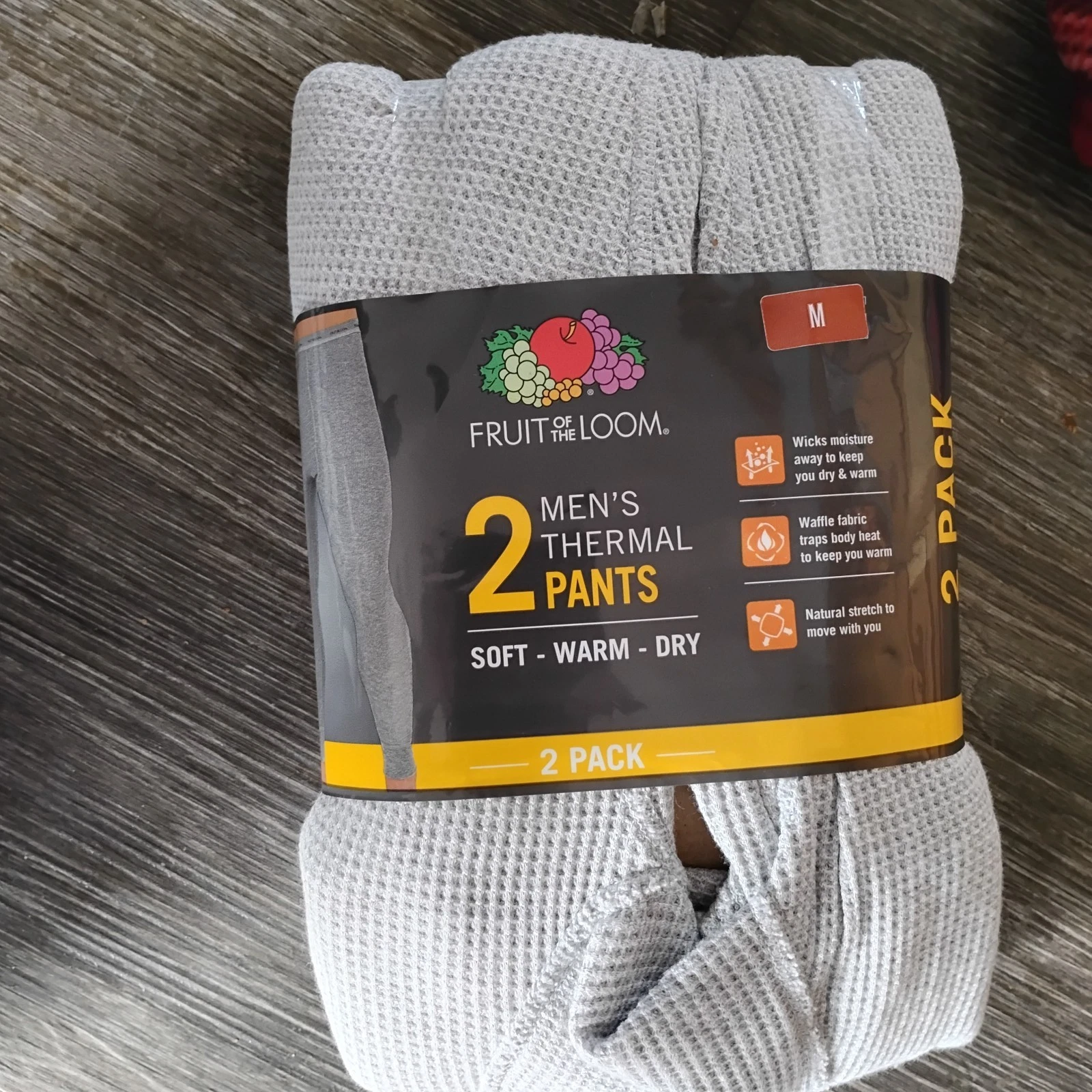 Fruit Of The Loom 2 Pack Thermal Pants Grey Mens Size Med