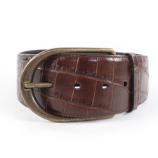 Excellent SAINT LAURENT belt Croco embossed leather with logo Brown 65 GRZ619783