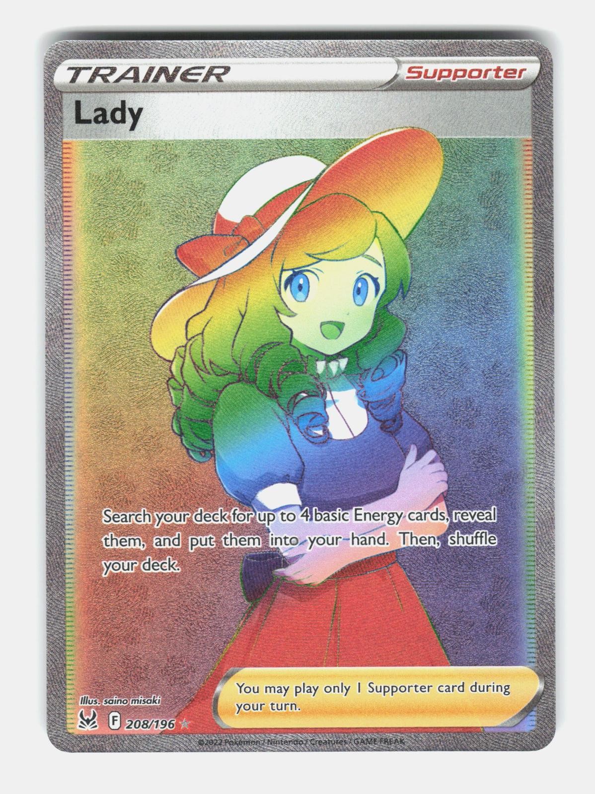 Lady 208/196 Rainbow Rare Lost Origin Pokemon Holo Near Mint