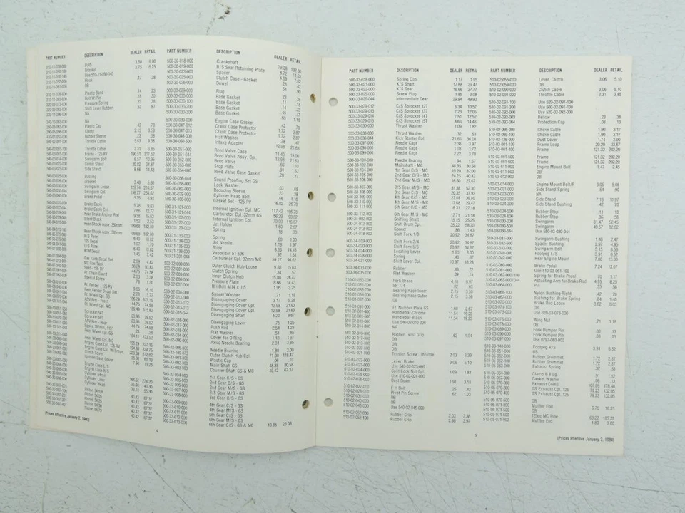 1980 Vintage KTM Spare Parts Price List 125 175 250 350 420 Motocross Enduro 839 - Imagem 3 de 3
