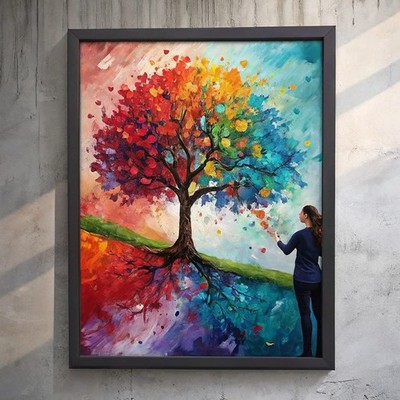 Bunter Lebensbaum Wandbilder für Wohnzimmer Poster Abstrakt 1 Kunstdruck D