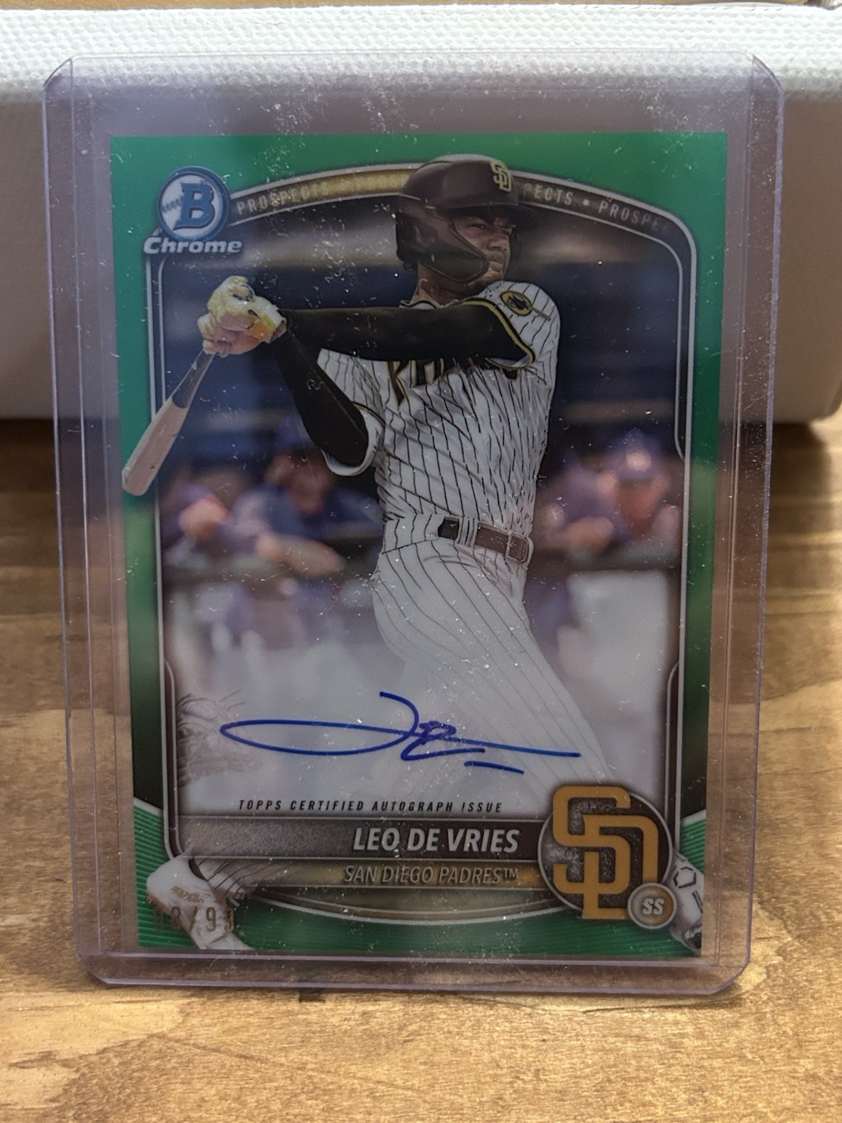 2025 Bowman #CPA-LD Leo De Vries Chrome Green Refractor Auto #/99 Padres