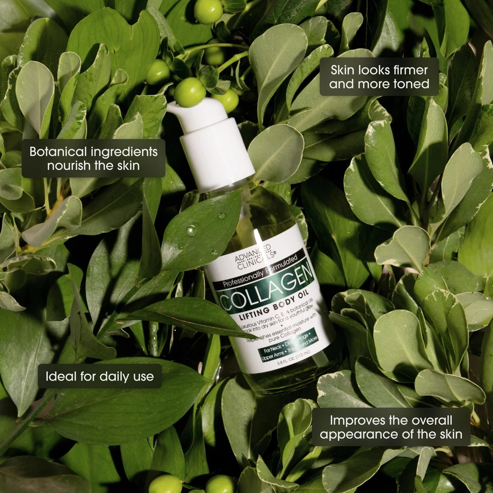 Advanced Clinicals Collagen Lifting Body Oil with Vitamin C, Vitamin E fo neck, - Image 3 of 4