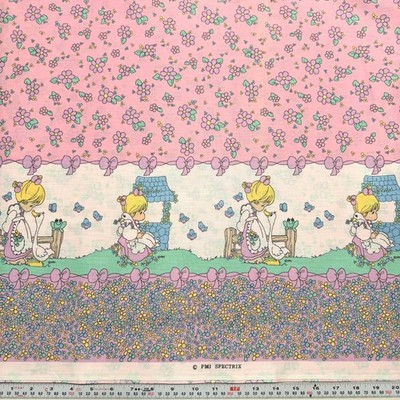 Vintage Precious Moments Single Border w/Florals Cotton Blend by the HALF YARD