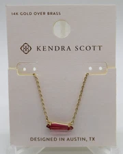 Kendra Scott Indie Pendant Necklace Red Glass 14k Gold Over Brass NWT