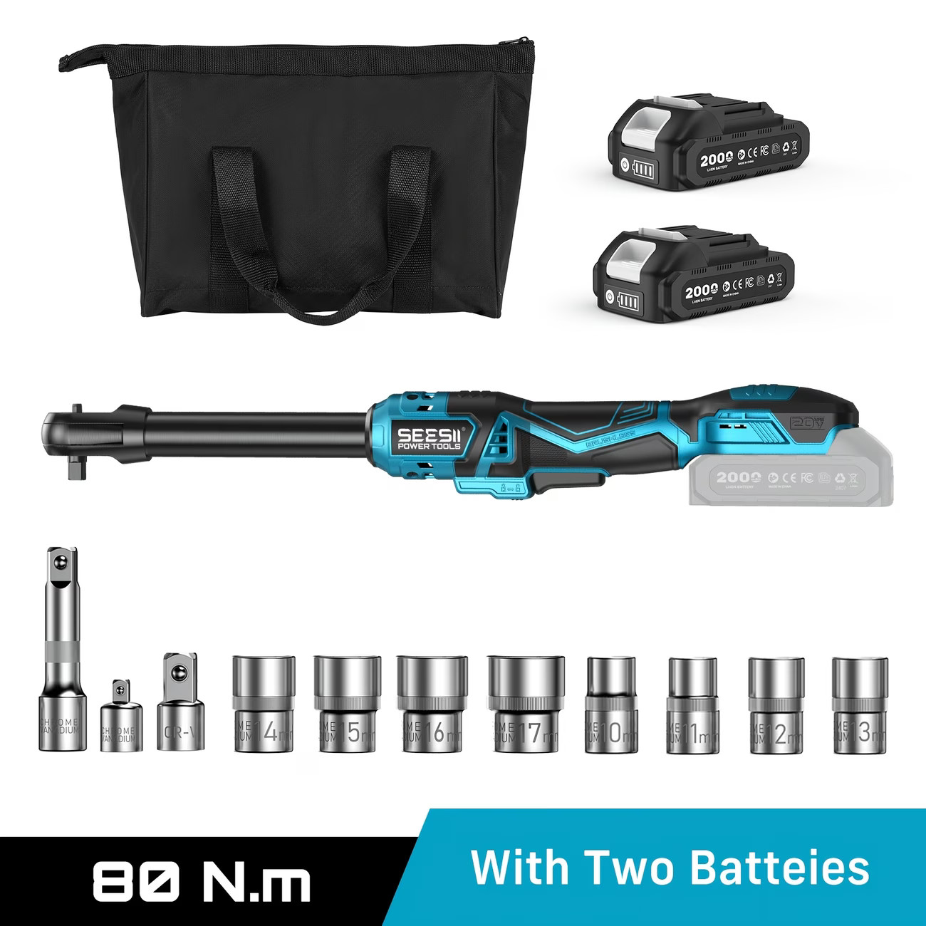 Seesii Extended Cordless Electric Ratchet Wrench 3/8