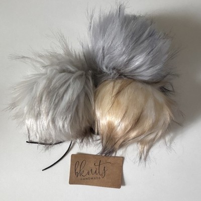 bk knits Handmade Faux Fur Craft Pom Poms Set of 3 Gray Beige for DIY Projects
