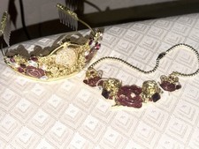Disney Store Princess Belle Red Rose Costume Metal Tiara Crown  Necklace