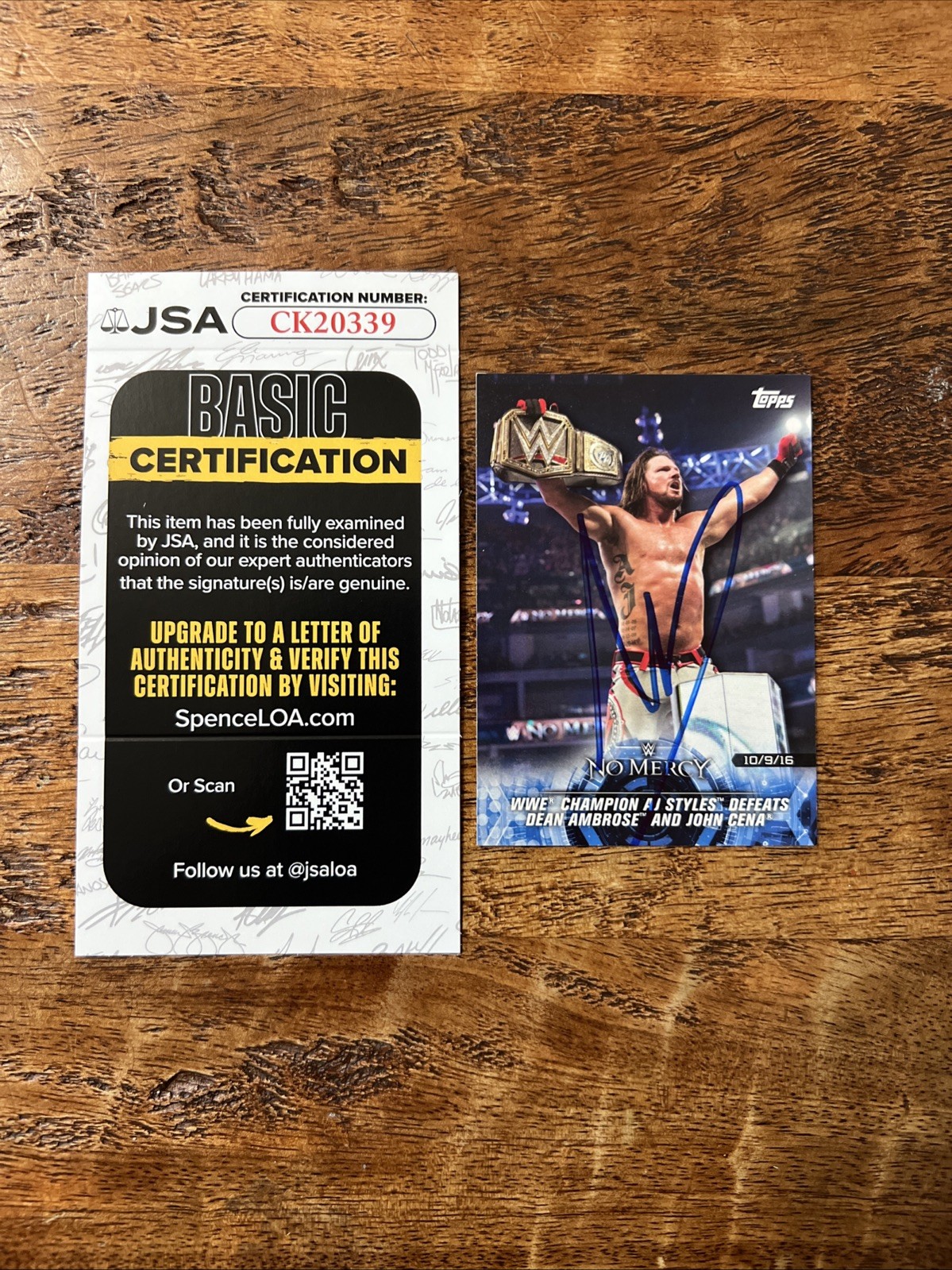AJ Styles IP Signed Topps Card JSA Coa Autographed WWE