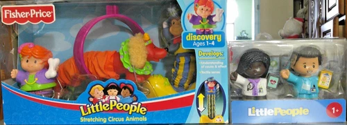 FISHER-PRICE LITTLE PEOPLE STRETCHING CIRCUS ANIMALS + 2 PACK OF VET & VET TECH