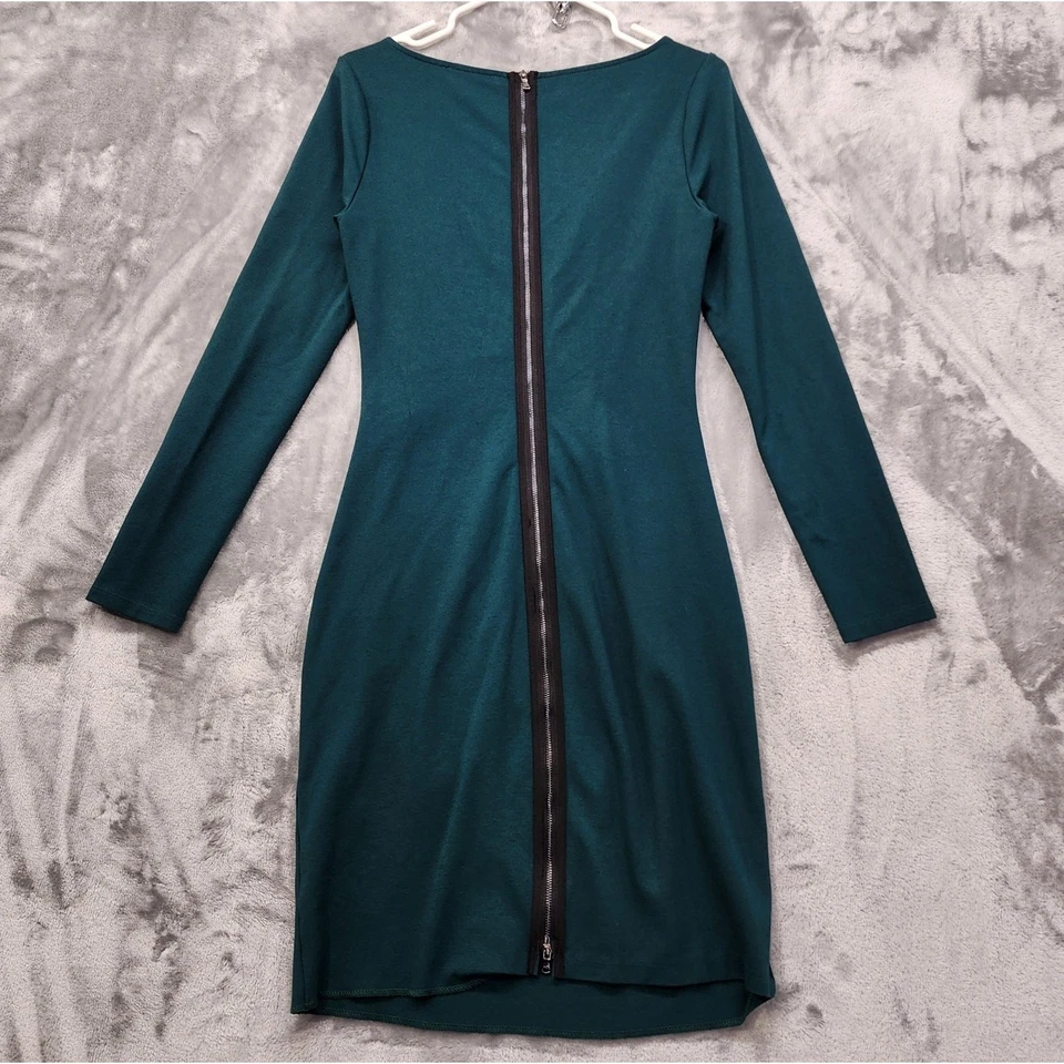 Kenneth Cole Dress Womens 8 Green Long Sleeve Ruched Side Back Exposed Zipper - Image 3 of 4
