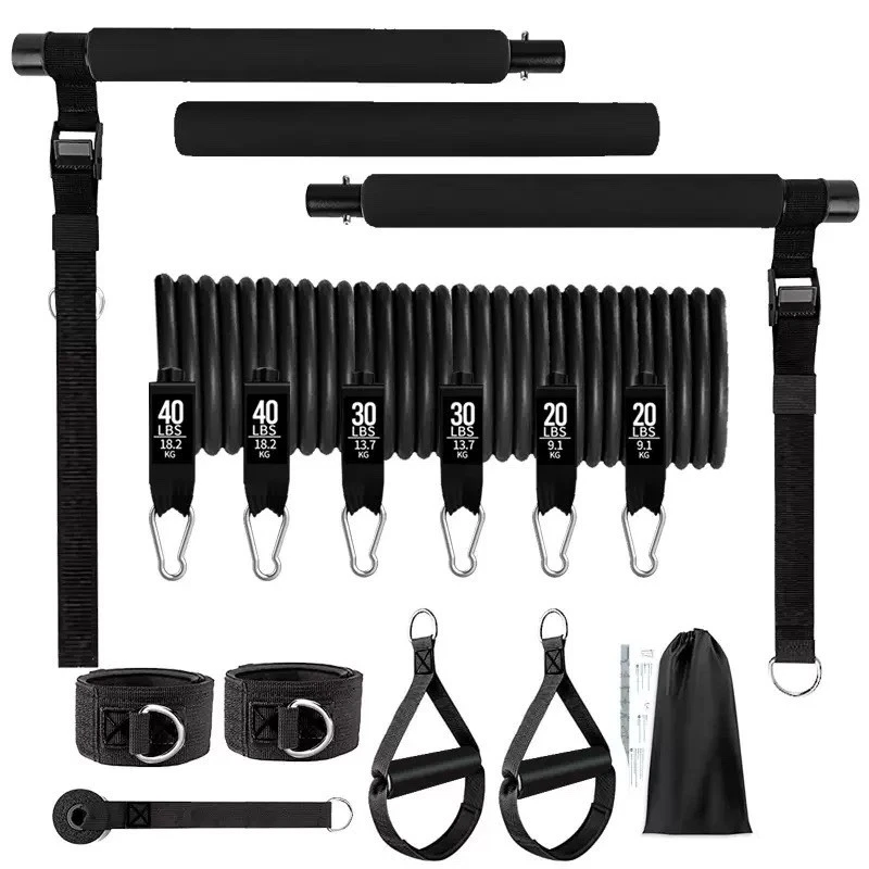 Portable Pilates Bar Kit Exercise Stick With 6 Resistance Bands Home Gym Fitness