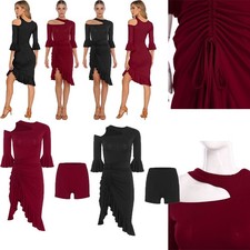 Womens Dance Dress Cutout Shoulders Sets Party Outfits Clothing Latin Salsa