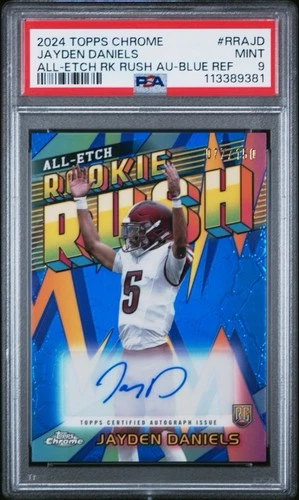 Jayden Daniels /150 Rookie Auto Blue Refractor 2024 Topps Chrome RC MINT PSA 9