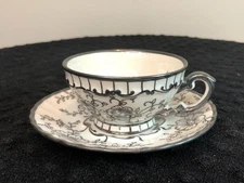 Vtg. Mitterteich Bavaria Demitasse Cup & Saucer Floral Silver Overlay
