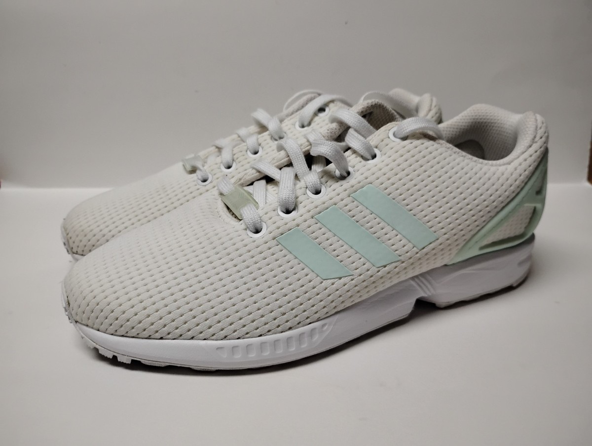 A Adidas ZX Flux White Light Green Mesh Womens Athletic Shoes Size 8