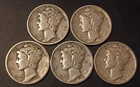 (5) Mercury Dimes (No Duplicate Dates): 1936, 37, 39, 43-D, 45 (True Auction)