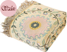 Boho Throw Blanket 80"X90" - 100 Cotton Ultra Soft Rustic Quilt, Green Floral P