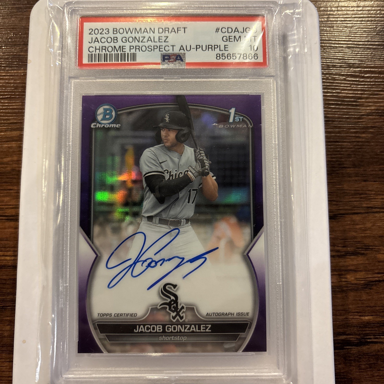 2023 Bowman 1st Chrome Purple Refractor Jacob Gonzalez /250 Rookie Auto PSA 10