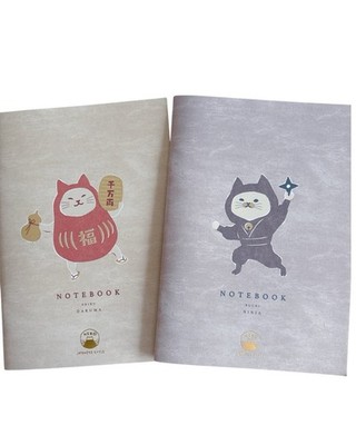 2 Pack Japanese A5 Notebooks Kawaii Ninja & Daruma Cat Design Made in Japan