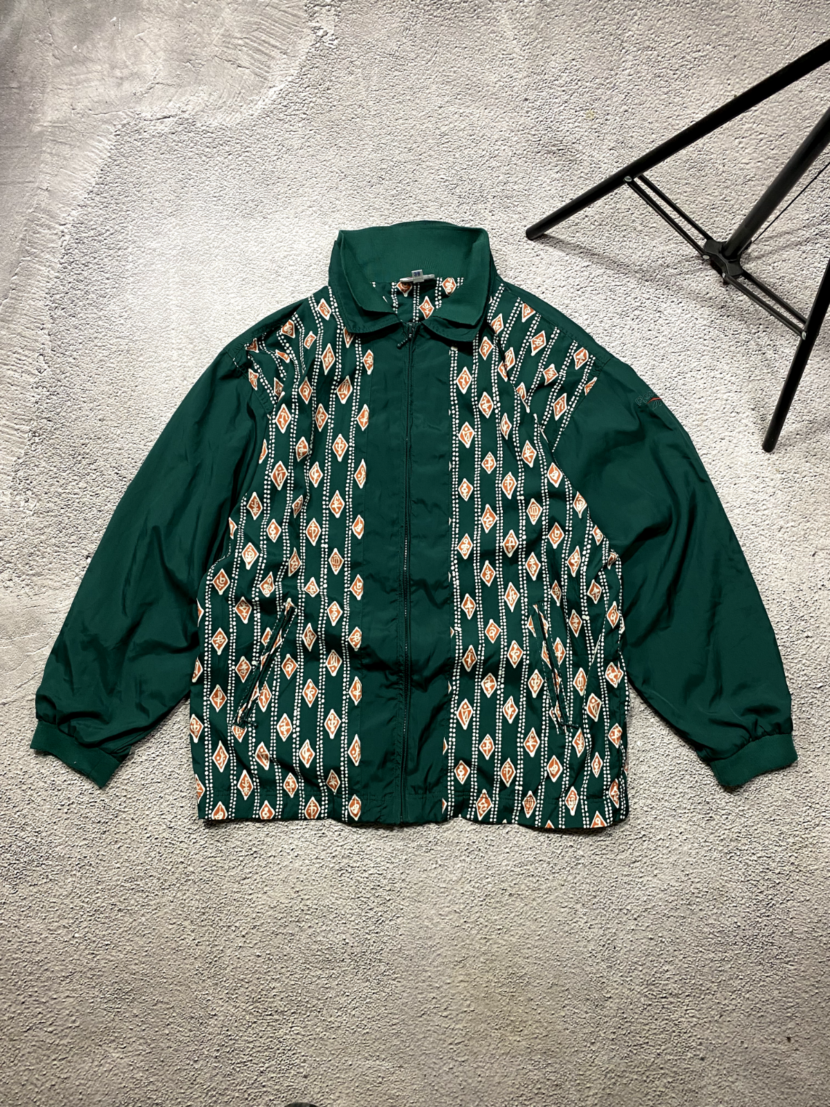 90s Reebok Vintage Green Track Jacket Abstract Design OG Zip Retro Men's Size L