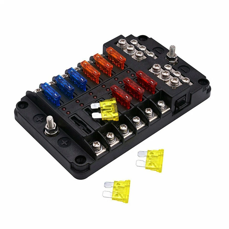 12-Way Blade Fuse Box Block Holder LED Indicator 12V 32V Car Marine Waterproof - Image 3 of 4
