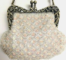 Beautiful Handcrafted in Indonesia Silver Beaded sequins Evening Clutch