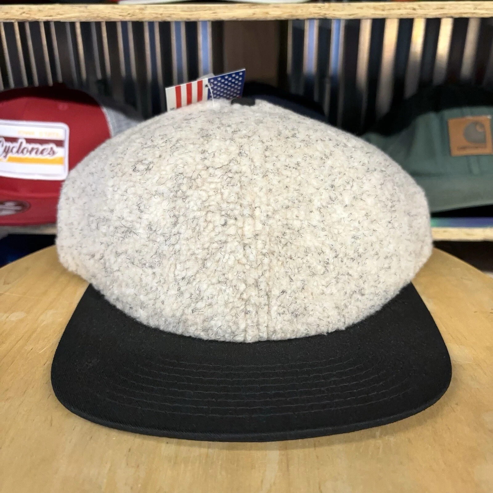 VTG 90s Fleece Hat - Snapback Cap - BLANK - Gorpcore - White Black - DEADSTOCK!