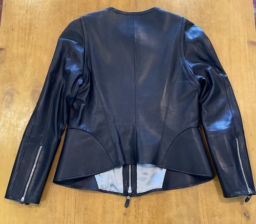 Raro cappotto Giorgio Armani giacca pelle nera donna taglia 44 zip NO colletto - Foto 5 di 5